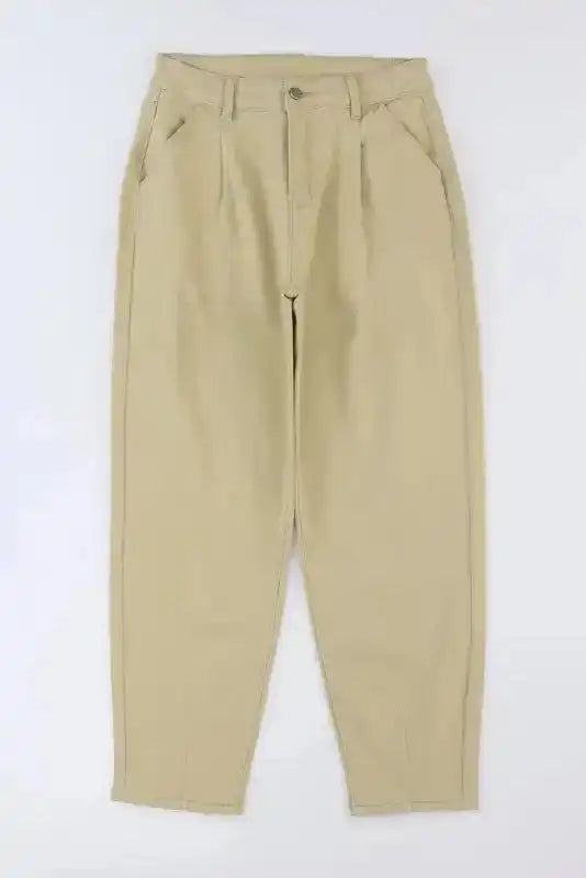 Khaki High Waist Denim Trousers-4