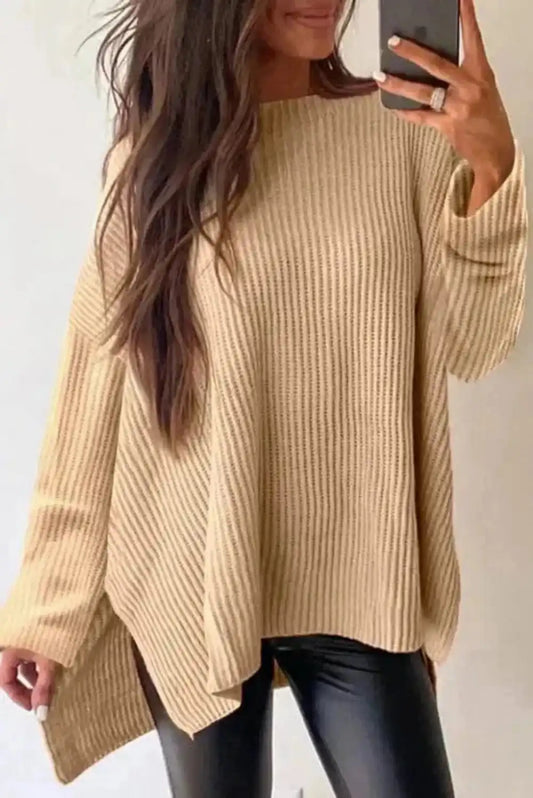 Oversized Jumper - Apricot Side Slits Loose Fit-0