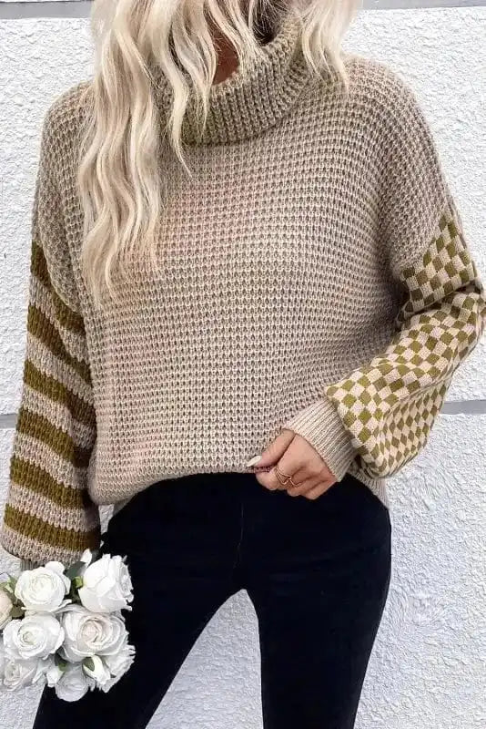 Waffle Knit Turtleneck Sweater-0