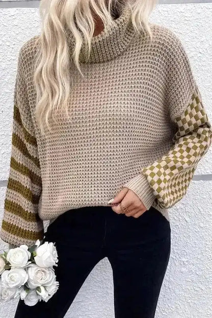 Waffle Knit Turtleneck Sweater-0