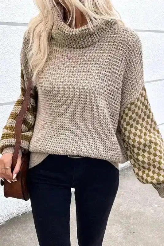 Waffle Knit Turtleneck Sweater-4