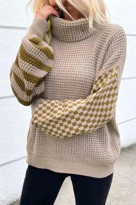 Waffle Knit Turtleneck Sweater-3