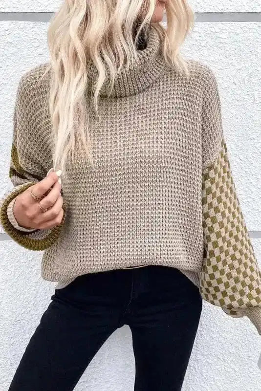 Waffle Knit Turtleneck Sweater-2