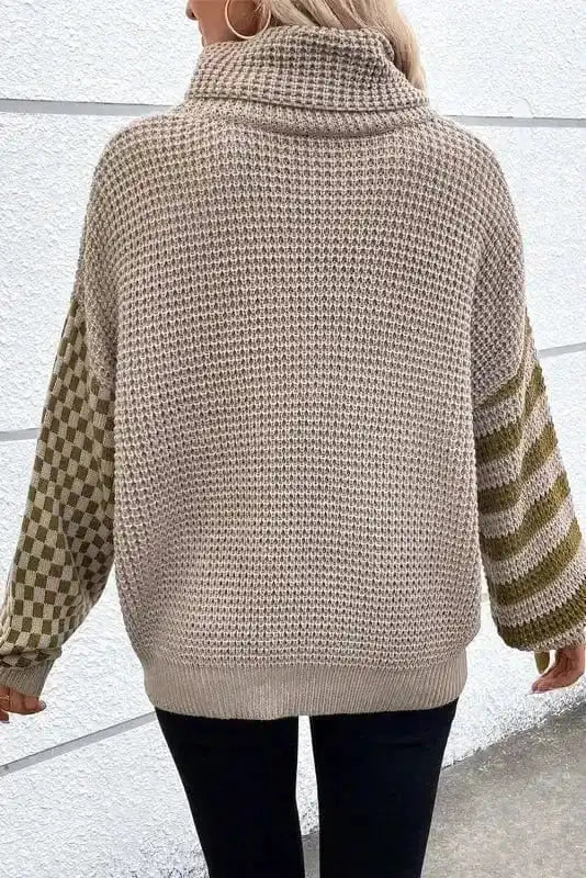 Waffle Knit Turtleneck Sweater-1