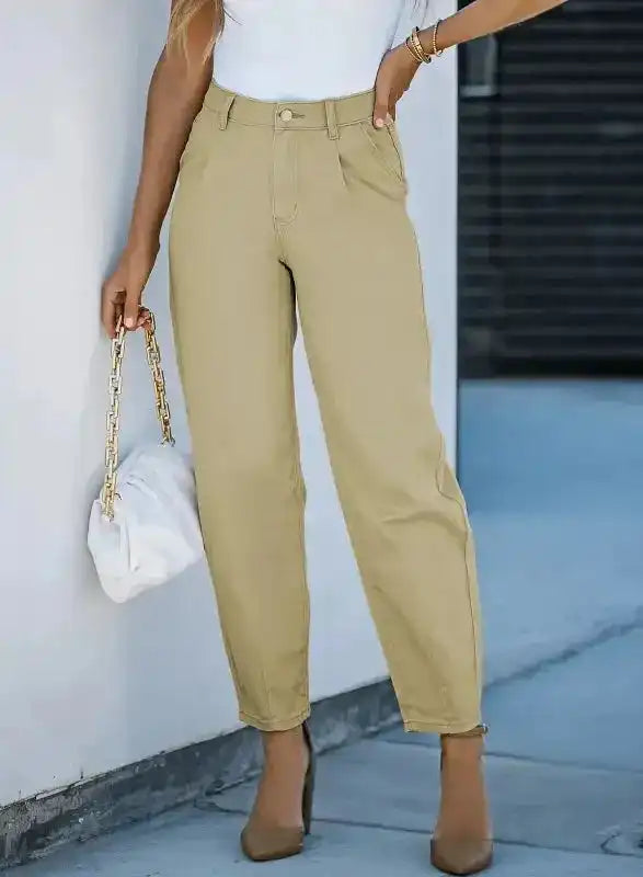 Khaki High Waist Denim Trousers-2