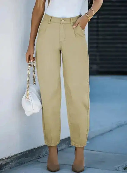 Khaki High Waist Denim Trousers-0