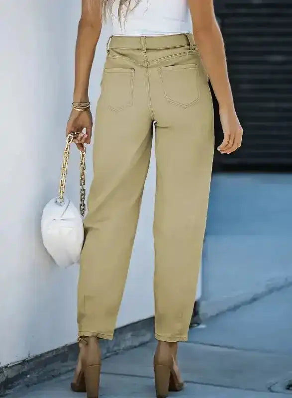 Khaki High Waist Denim Trousers-1