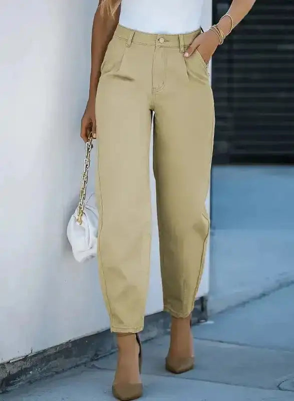 Khaki High Waist Denim Trousers-3
